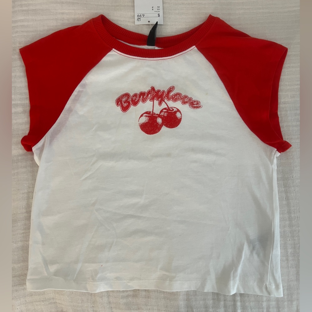White and Red Raglan Tee